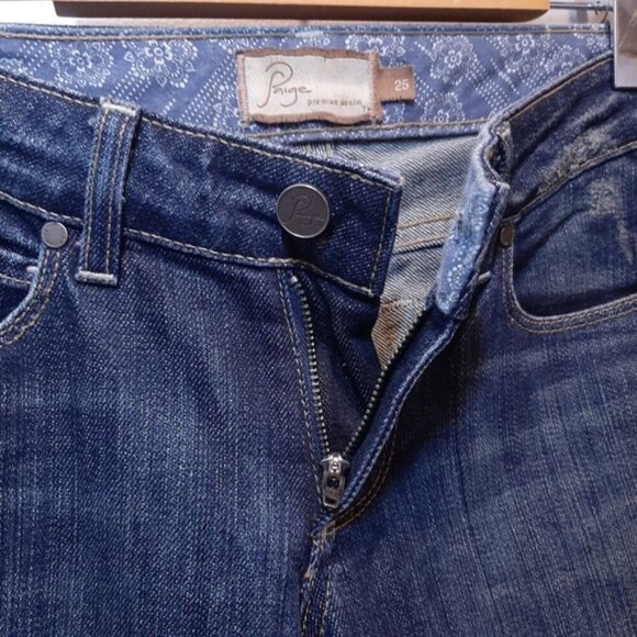 Paige Melrose Jeans Slim Straight Flared Distressed Dark Wash Low Rise Y2K Flaw - Picture 8 of 16